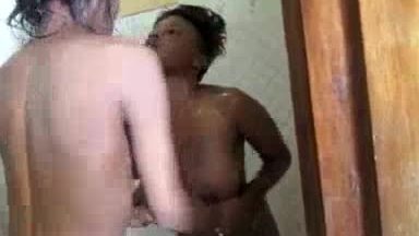 Lesbian ebony babes shower fingering big tits