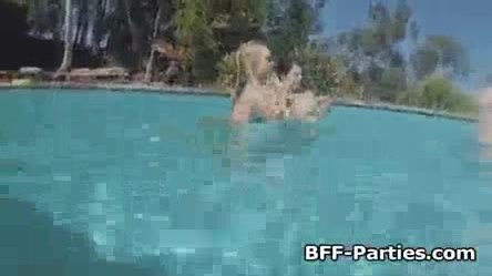 Bikini teens sucking cock in pool