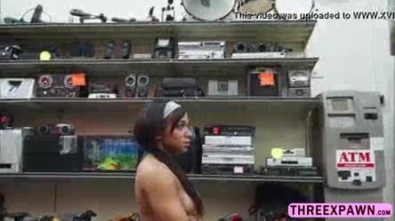 Black ebony muscular babe blows head in the pawnshop and fucked hard