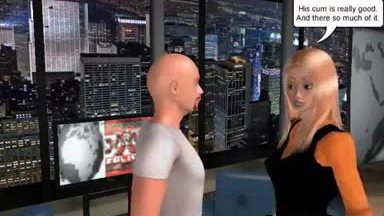 Foxy 3D cartoon blonde newscaster sucks on a cock