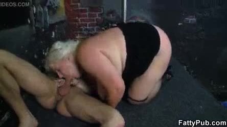 Massive tits blonde swallows cock in fat club