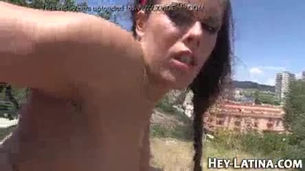 Latina sucks outdoors